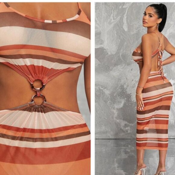 Striped Cutout Midi Maxi Vacation Dress XS - Picture 2 of 2